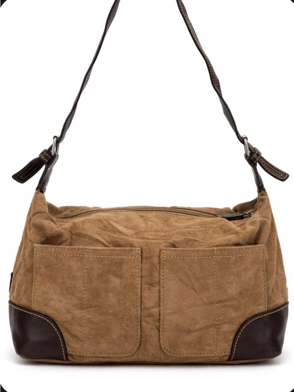 Vtg Tommy Hilfiger Leather Suede- 2 tone handbag Purse Y2K hobo Zip Closure